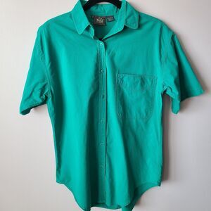 Vintage Woolrich Emerald Green 100% Cotton Short Sleeves Button Up Shirt Size S